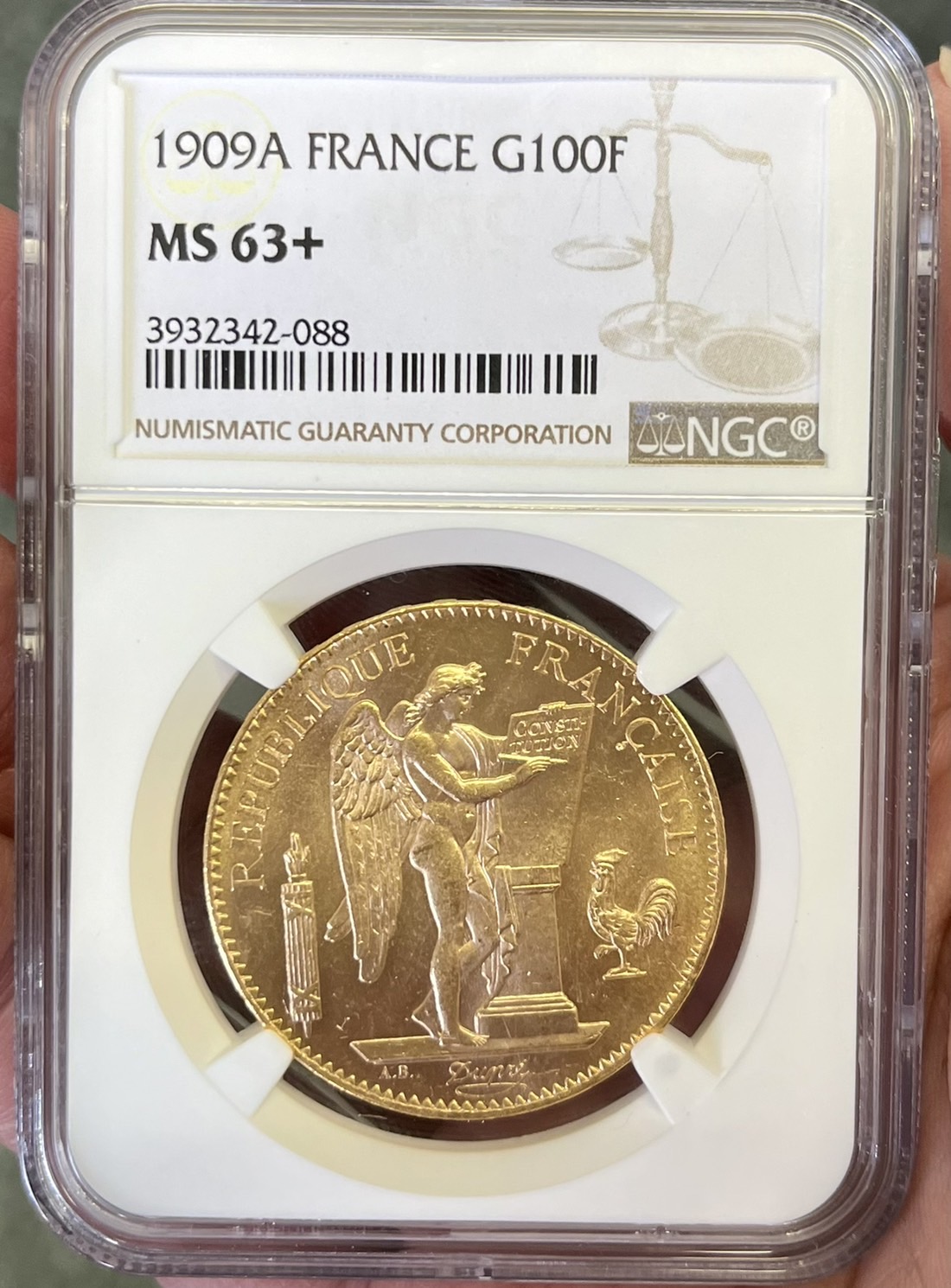 1909年フランス100フラン幸運のエンゼル金貨【MS63+】 | アンティーク 