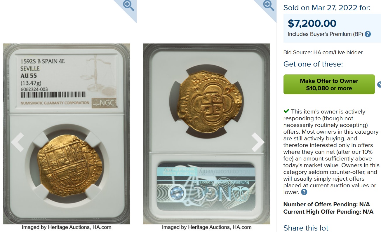 偉大なる王フェリペ2世】1556年スペイン フェリペ2世4エスクード金貨