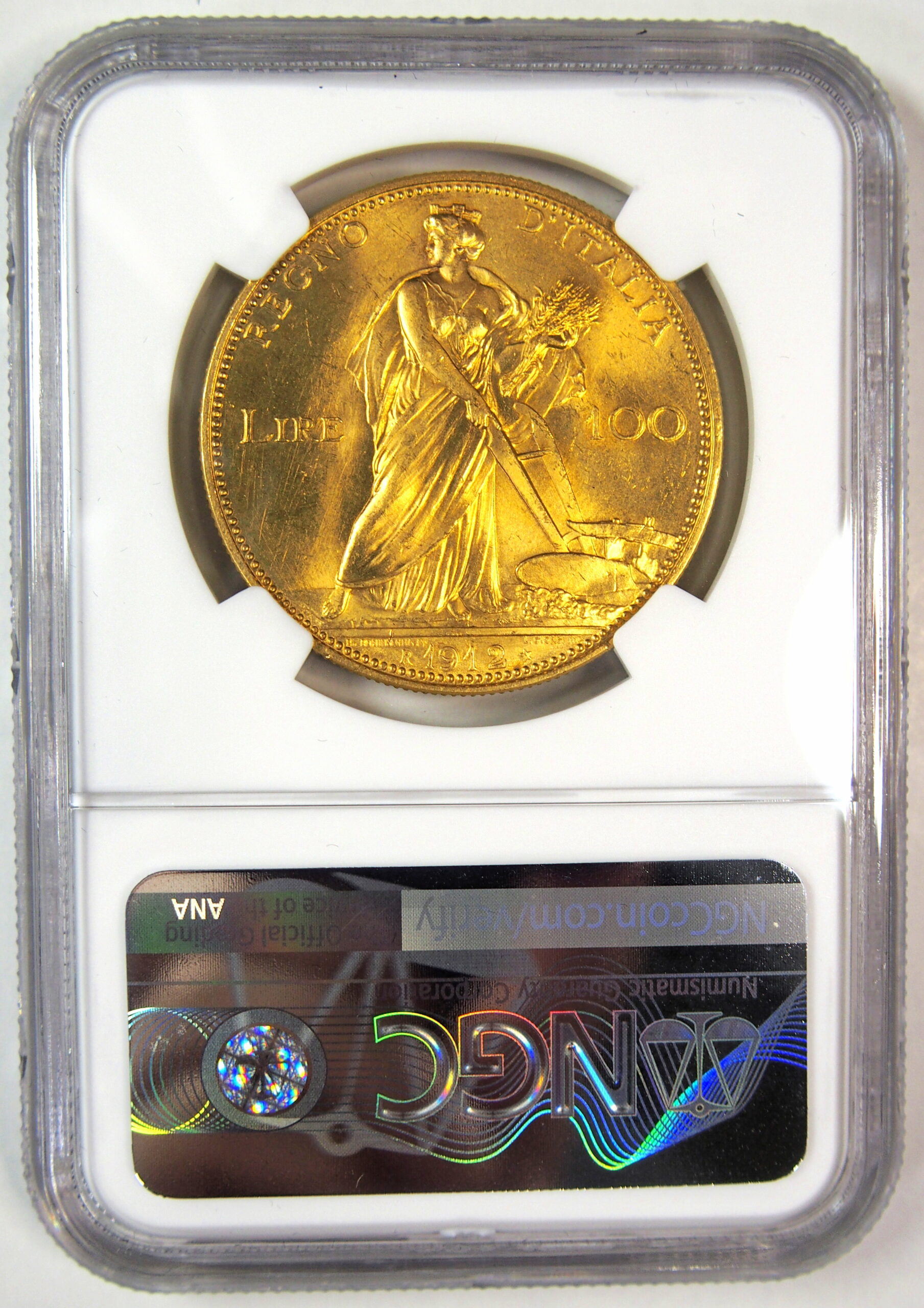 1912年豊穣の女神100リレ金貨【準最高鑑定MS65+】 | アンティークコインプラネット